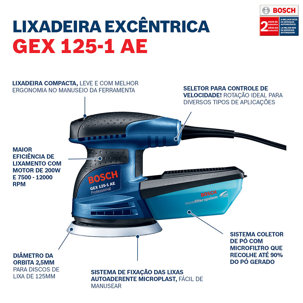 Lixadeira Orbital Bosch GEX 125-1 AE 250W