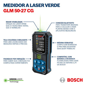 Trena laser verde Bosch GLM 50-27 CG com Bluetooth