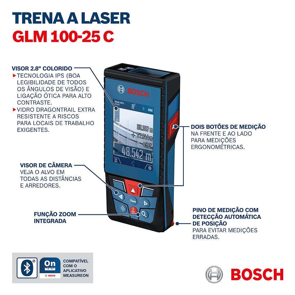 Trena laser Bosch GLM 100-25 C alcance 100m com Bluetooth