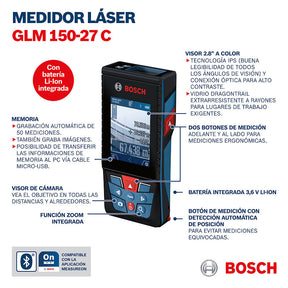 Trena laser Bosch GLM 150-27 C alcance 150m com Bluetooth