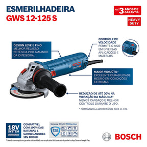 Esmerilhadeira angular 5" Bosch GWS 12-125 S 1200W 220V