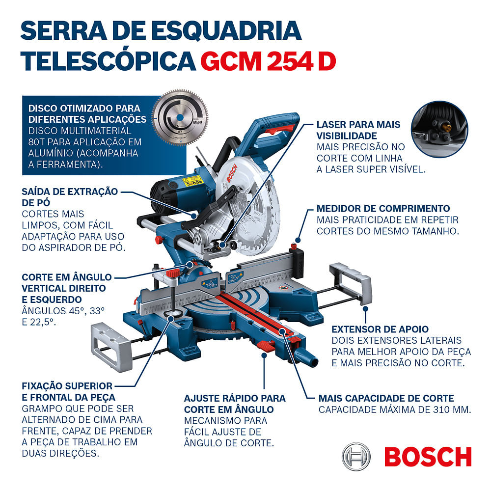 Serra meia esquadria telescópica Bosch GCM 254 D
