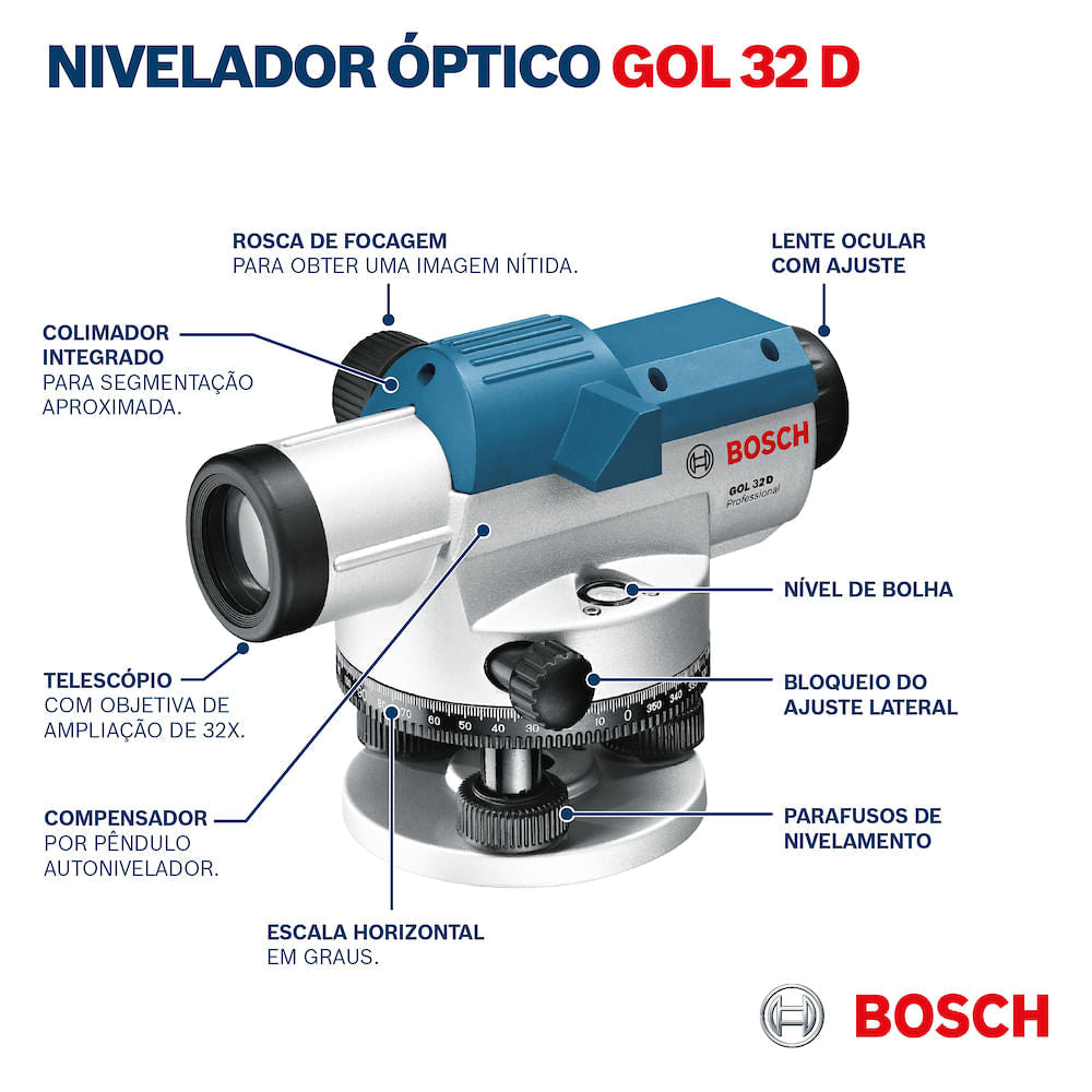 Nível óptico - 32x aumento GOL 32 D Bosch